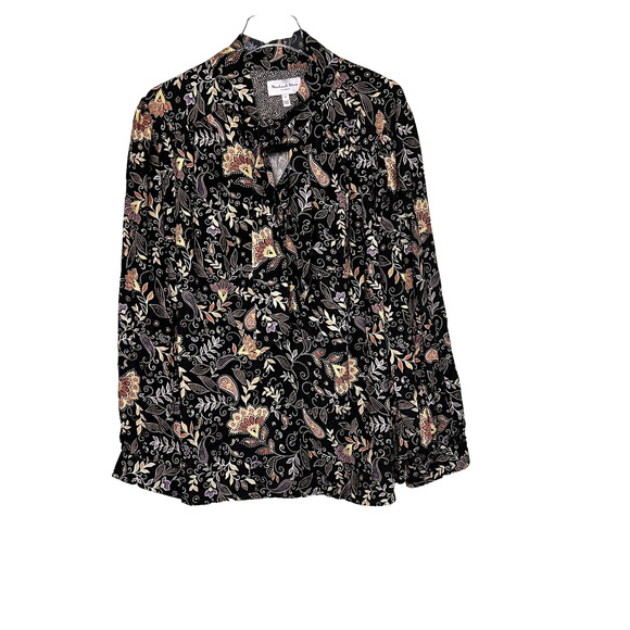 Michael Stars Women’s 2X Alexei Paisley BowTie Blouse Long Sleeve Rayon SFDPF82X - Picture 1 of 8